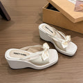 Women's Satin Butterfly-Knot Wedge Slippers – Open Toe Slides Wedge Slippers Axl Beige 36