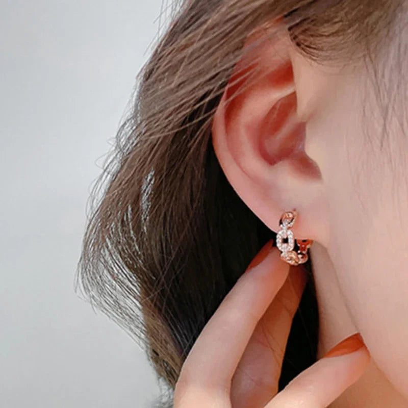 Huitan Chain Link CZ Hoop Earrings – Rose Gold Fashion Jewelry Hoop Earrings Axl