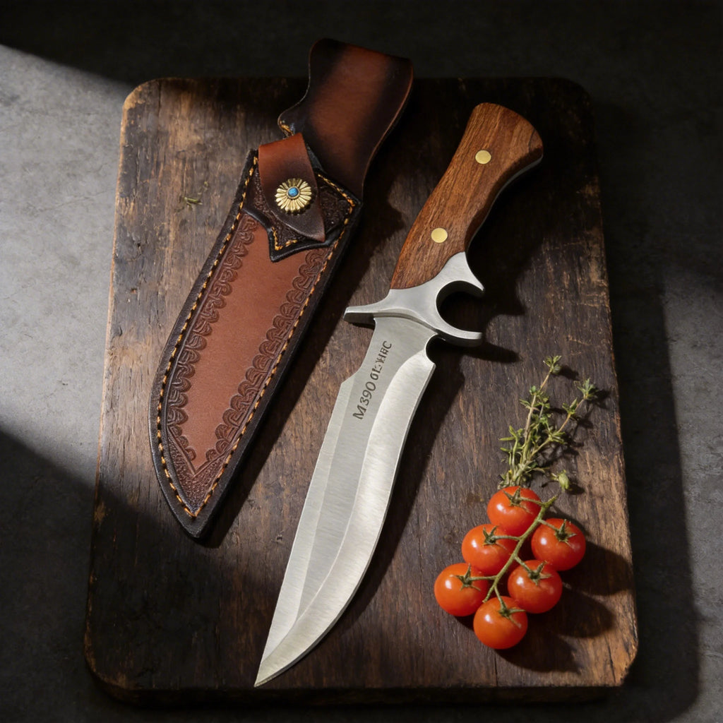 M390 Fixed Blade Kitchen Knife – Walnut Handle & Leather Sheath Fixed Blade Knife Axl