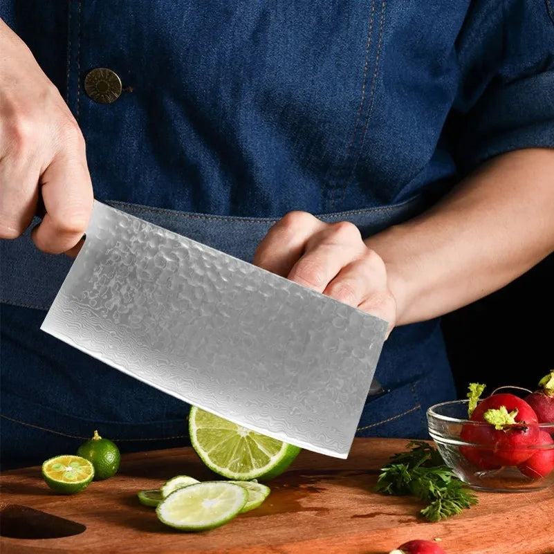 InLeung Damascus Steel Cleaver – Chinese Chef's Kitchen Knife Damascus Kitchen Knife Axl