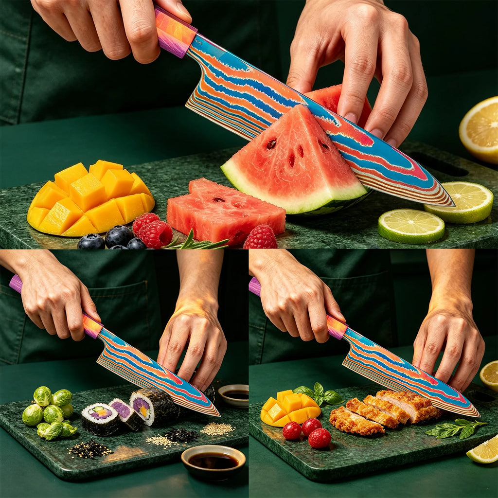 Damascus Titanium Chef Knife – Sashimi & Meat Slicer Damascus Chef Knife Axl