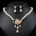 Faux Pearl Rhinestone Flower Necklace & Earrings Set for Women Jewelry Set Axl Rose Gold