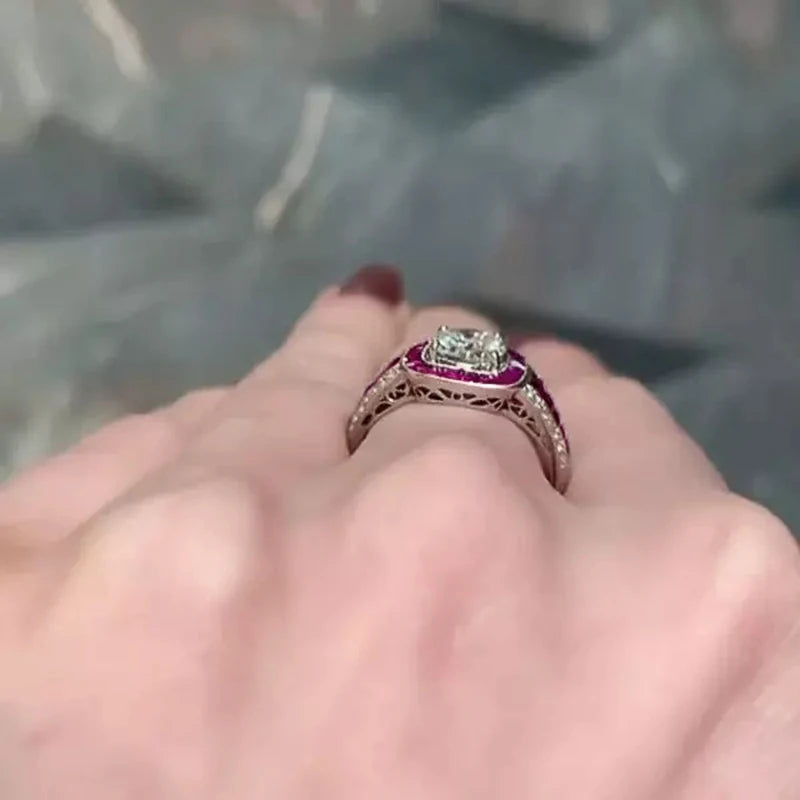 Huitan Red Cubic Zirconia Women's Ring – CZ Wedding Band Fashion CZ Ring Axl