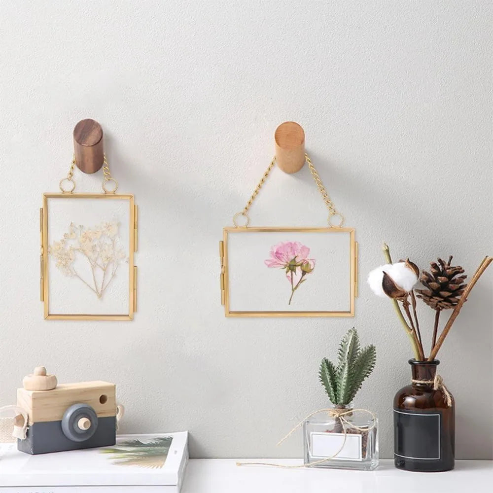 Double Glass Floating Photo Frame Set – 2 Styles, Brass Gold Floating Glass Frame Axl