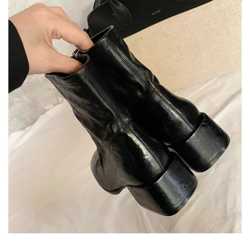 Women's Square Toe Chelsea Ankle Boots – Block Heel Chelsea Ankle Boots Axl