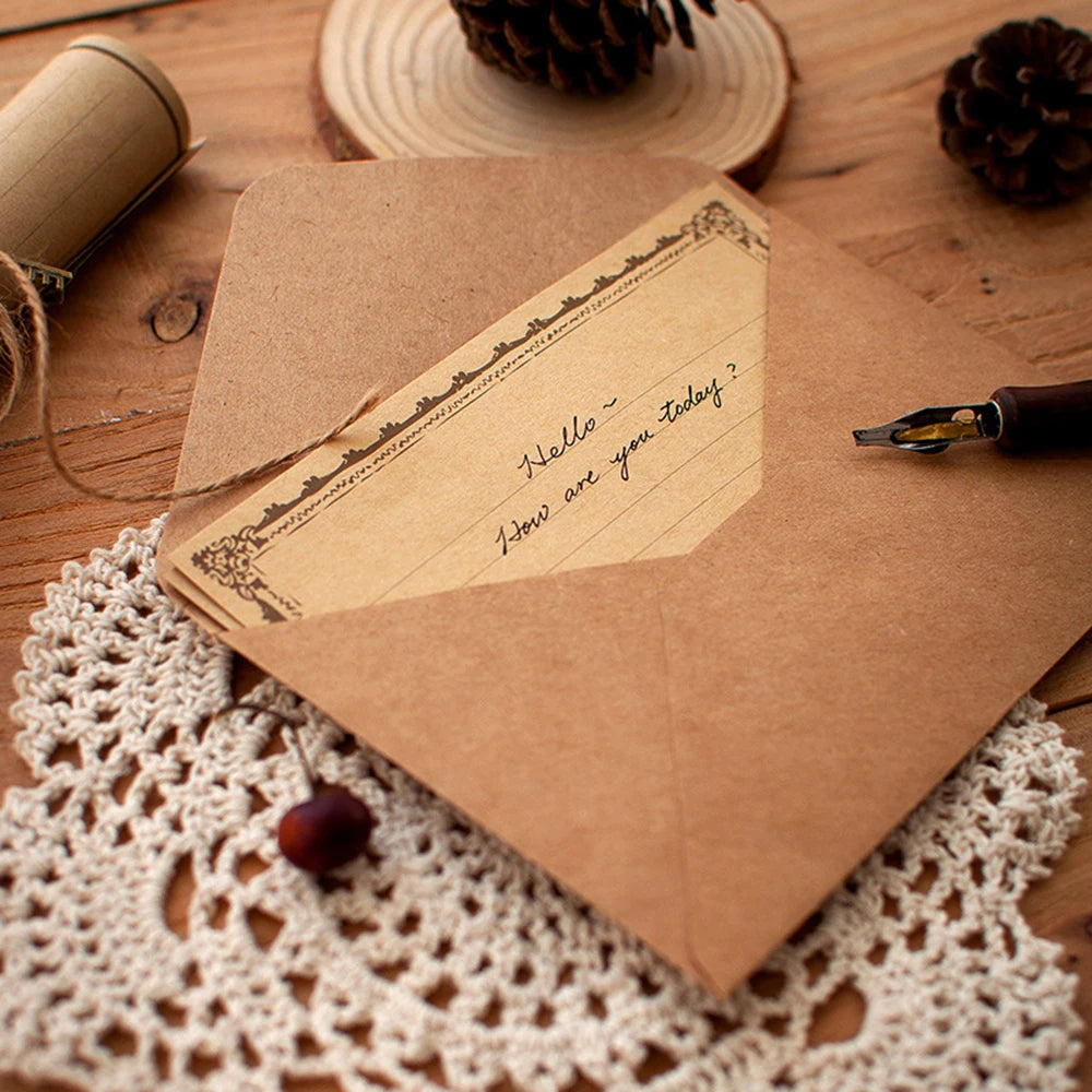 Vintage Kraft Paper Envelope Set | European Letter Writing Kit Stationery Writing Set Axl