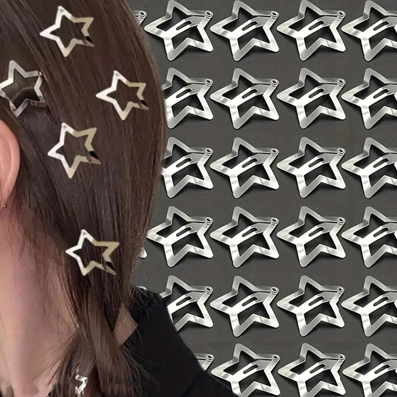 Silver Star Hair Clips – Metal Snap Barrettes & Hairpins for Girls Hair Clips Barrettes Axl