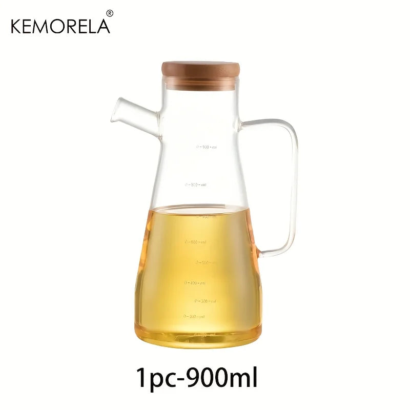 KEMORELA 900ml Glass Oil Bottle with Handle | PVC-Free Kitchen Glass Oil Dispenser Axl 1PCS