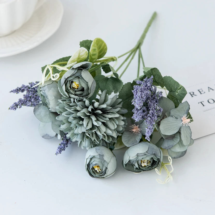 Silk Hydrangea Rose Bud Artificial Flowers – Wedding & Home Décor Artificial Silk Flowers Axl Blue 4 pcs