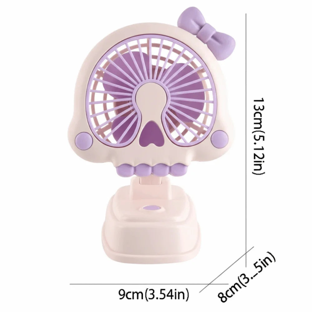 Mini USB Desktop Fan – Skull & Bow Design, 3-Speed Control Mini Desktop Fan Axl