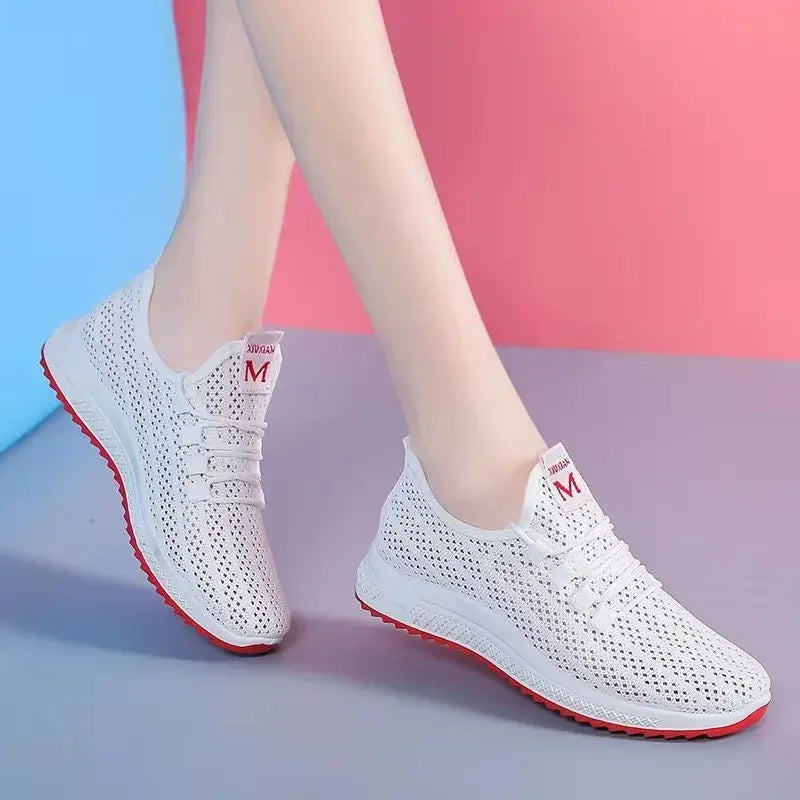 Women's Vulcanized Sneakers – Breathable Mesh Low-Top Shoes Women's Sneakers Axl WHITE 40