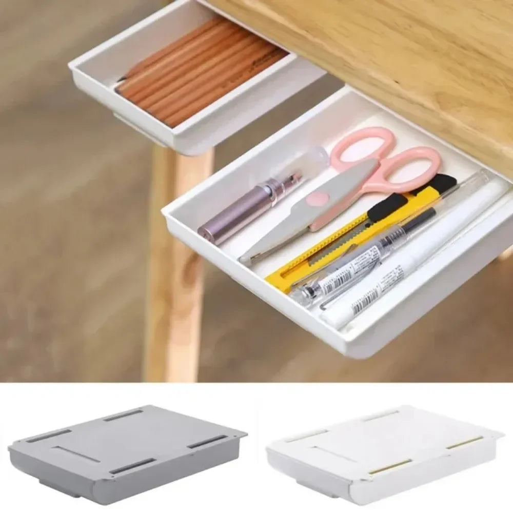 Under Desk Storage Drawer – Self-Adhesive Hidden Organizer Tray Desk Drawer Organizer Axl
