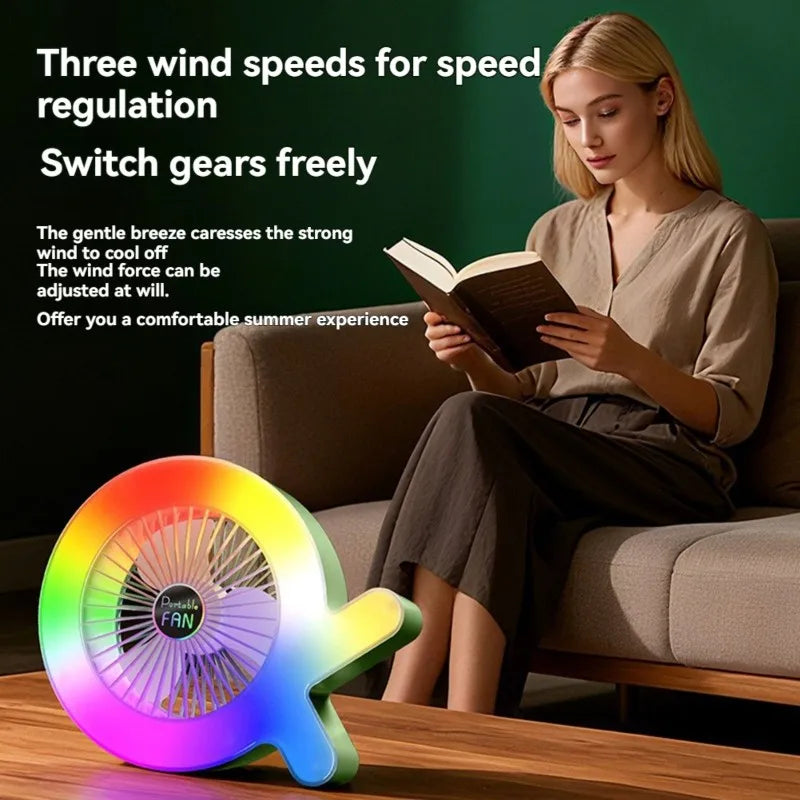 USB Portable Rechargeable Fan with Colorful LED Lights Portable USB Fan Axl
