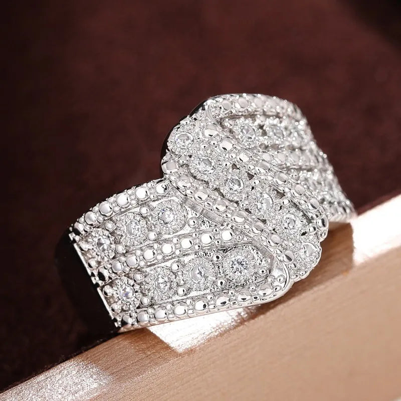 Huitan Knot Wedding Ring – Cubic Zirconia Crystal for Women Fashion Ring Axl