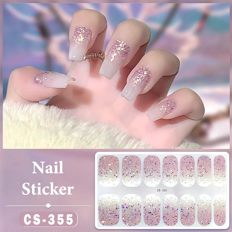 Waterproof Full Cover Nail Wraps – No-Lamp Nail Stickers 14pc Nail Art Wraps Axl CS355