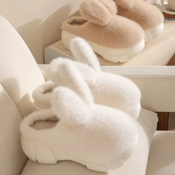 Lorilury 3D Bunny Ear Fluffy Platform Slippers for Women Platform Slippers Axl