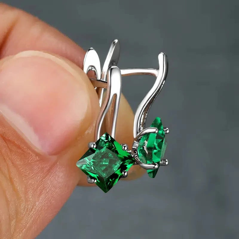 Huitan Women's CZ Hoop Earrings – Geometric Cubic Zirconia Hoop Earrings Axl