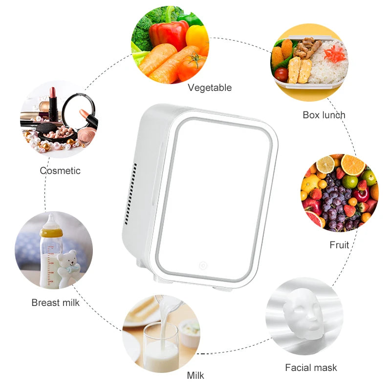 4L Mini Makeup Fridge with LED Mirror | Portable Cosmetic Cooler Cosmetic Mini Fridge Axl