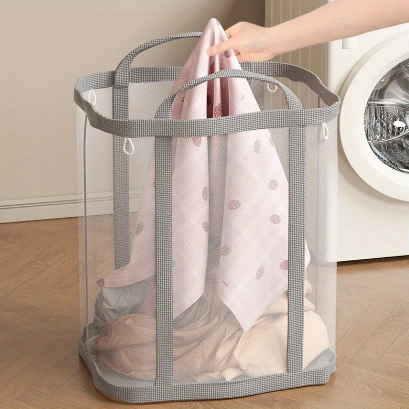 Foldable Mesh Laundry Basket with Handle – Large Capacity Laundry Basket Axl