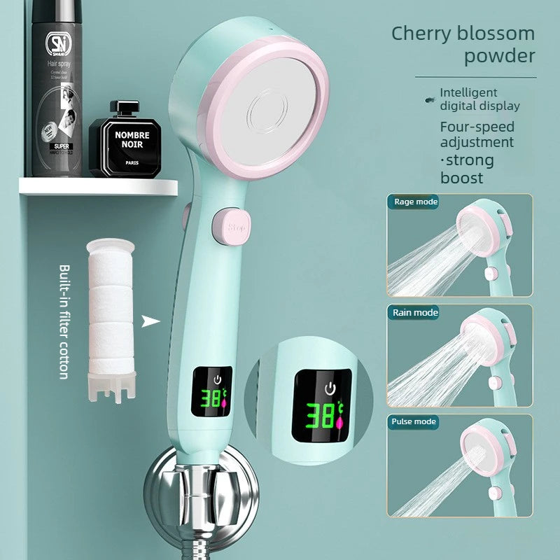 LED Digital Temperature Handheld Showerhead – 4 Spray Modes Handheld Showerhead Axl Pink-1pcs