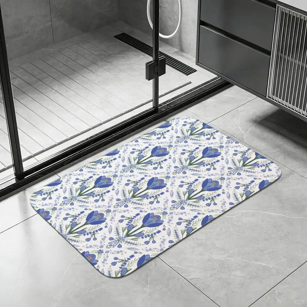 Portuguese Blue Tile Diatomite Bath Mat | Quick Dry Non-Slip Diatomite Bath Mat Axl White4 50x80cm