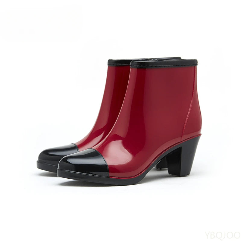 Women's Wedge Heel Waterproof Rain Boots – PVC Ankle Rainboots Wedge Rain Boots Axl Red 40