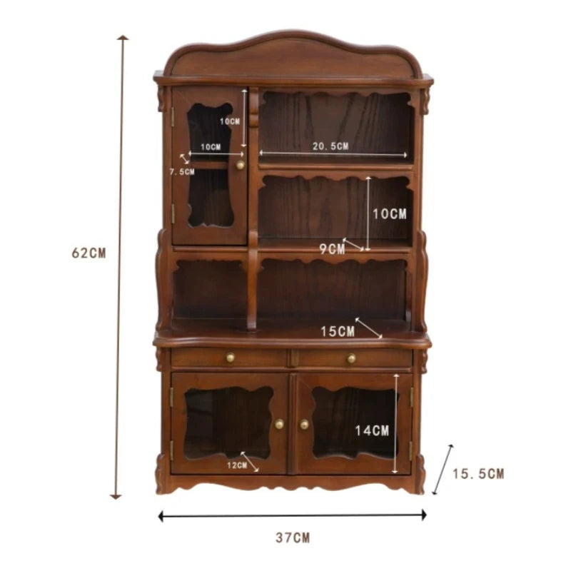 Vintage 4-Tier Solid Wood Desktop Organizer Shelf & Storage Cabinet Wood Storage Shelf Axl Brown