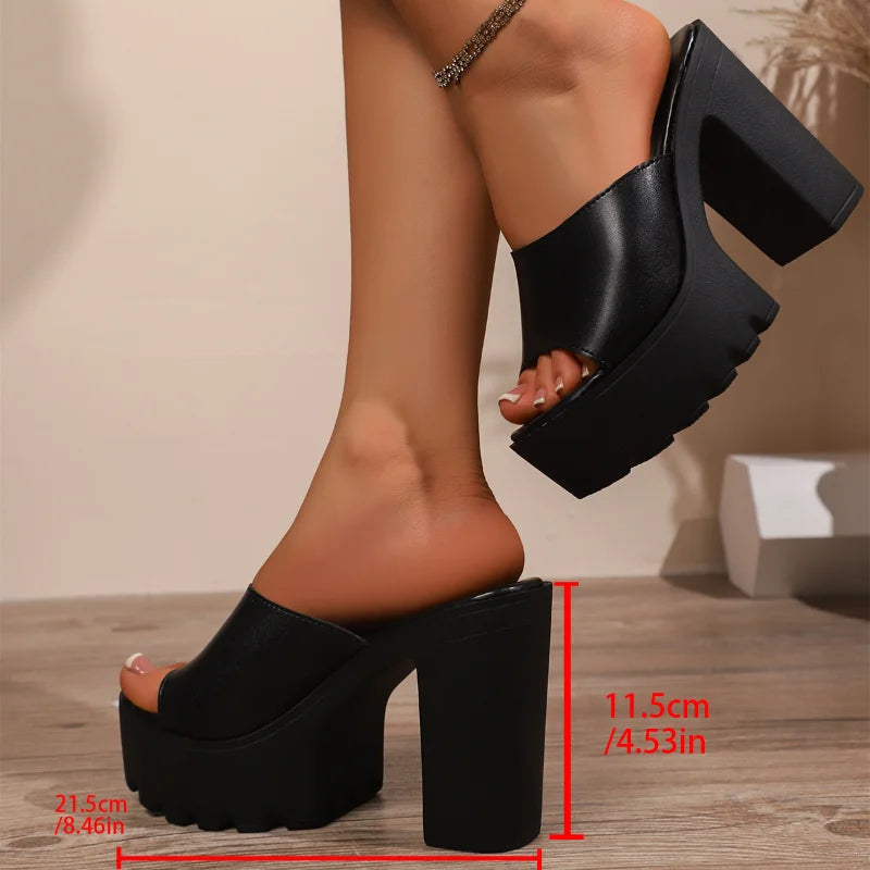 UXST Women's Square Heel Platform Mules | Peep Toe Sandals Platform Mule Sandals Axl