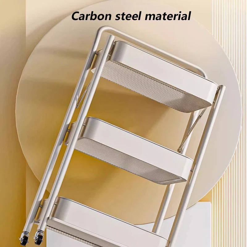 3-Tier Folding Kitchen Rack on Wheels | Carbon Steel Shelf Rolling Storage Rack Axl