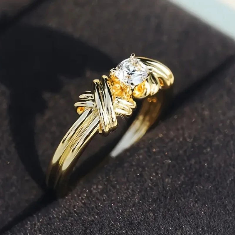 Huitan Gold Cross Ring with Cubic Zirconia | Women's Wedding Band Fashion Ring Axl