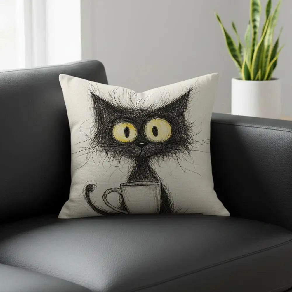 Whimsical Cat Linen Cushion Cover – Sofa, Bed & Chair Decor Decorative Cushion Cover Axl White4 30X30cm