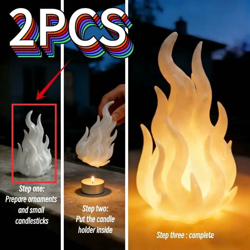 Flame-Shaped Candle Holders Set of 2 | Retro Home Décor Figurines Decorative Candle Holder Axl 2-pack White