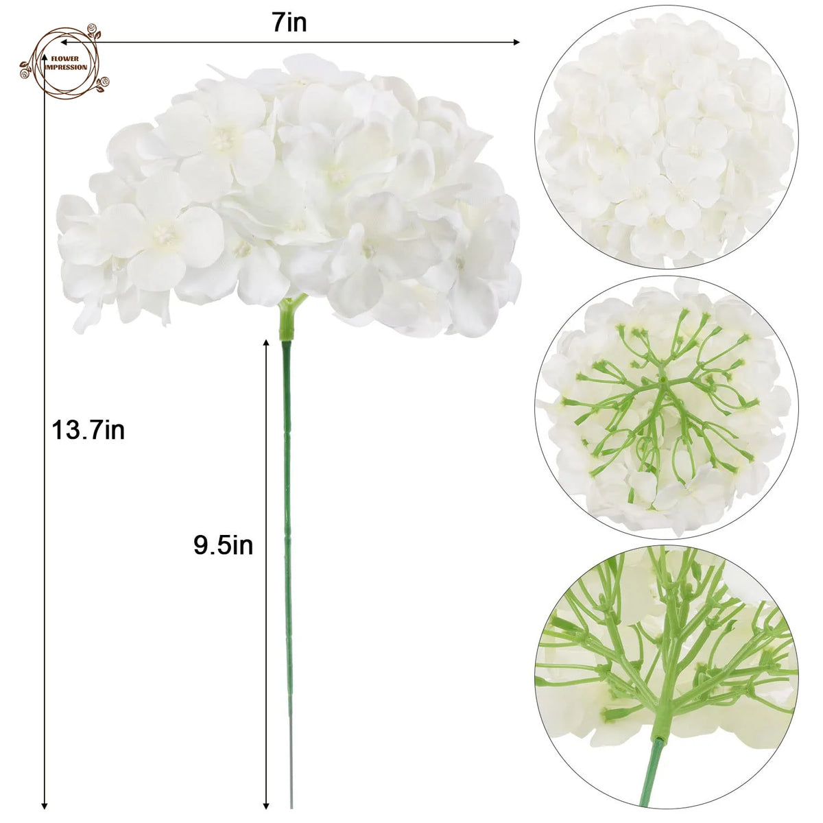 10 White Silk Artificial Hydrangea Flowers with Stems – Bouquet Artificial Silk Flowers Axl