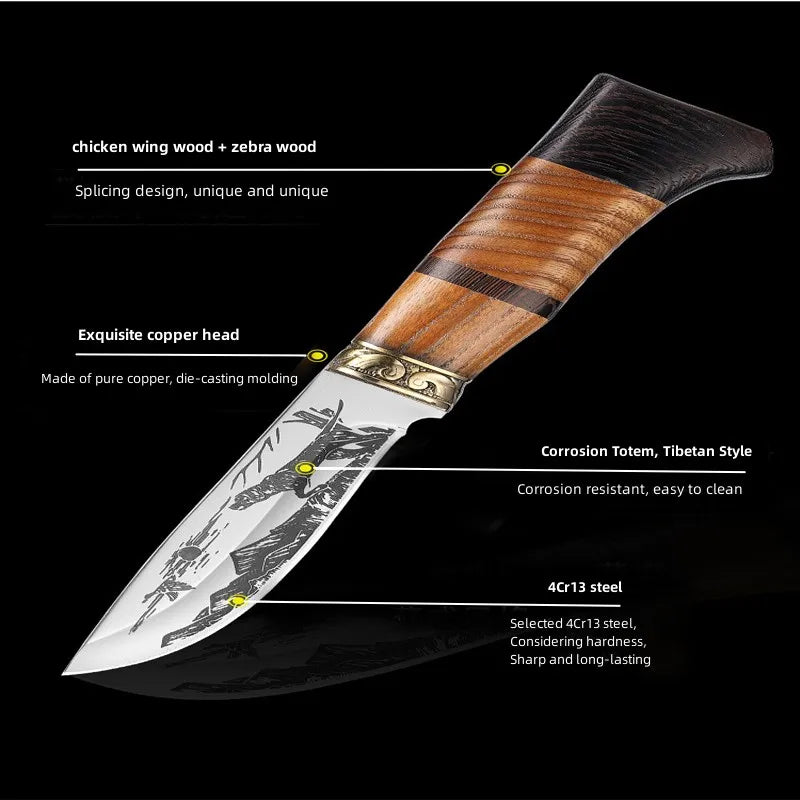 Etched Boning Knife – Copper & Zebrawood Handle | Stainless Steel Boning Knife Axl