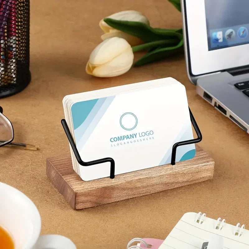 Wood Business Card Holder for Desk – Wooden Display Stand Business Card Holder Axl