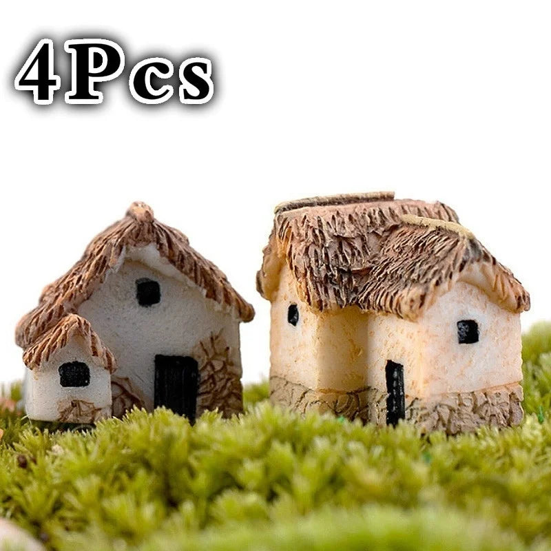 4-Piece Miniature Fairy Garden Figurines – Resin House Statues Miniature Garden Figurines Axl