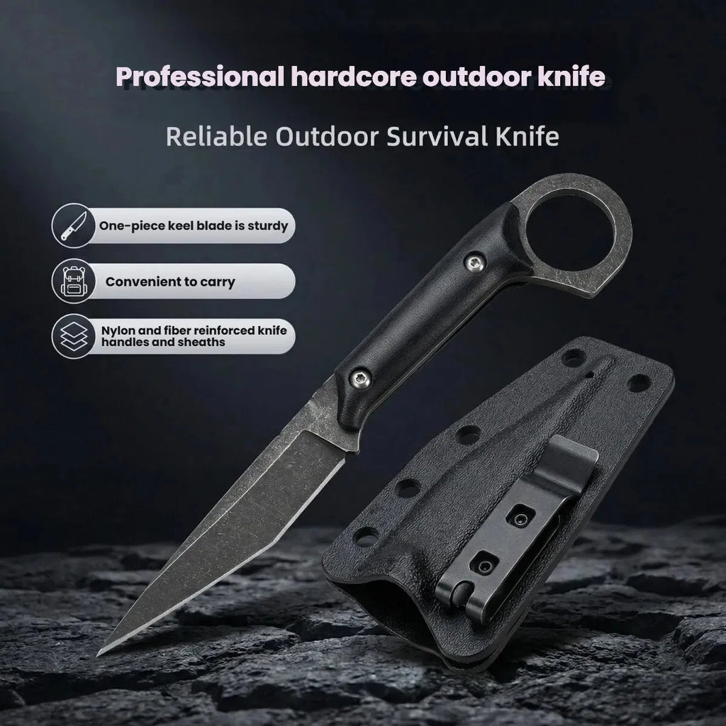 Fixed Blade Camping Knife – 440C Steel, G10 Handle + K Sheath Fixed Blade Knife Axl