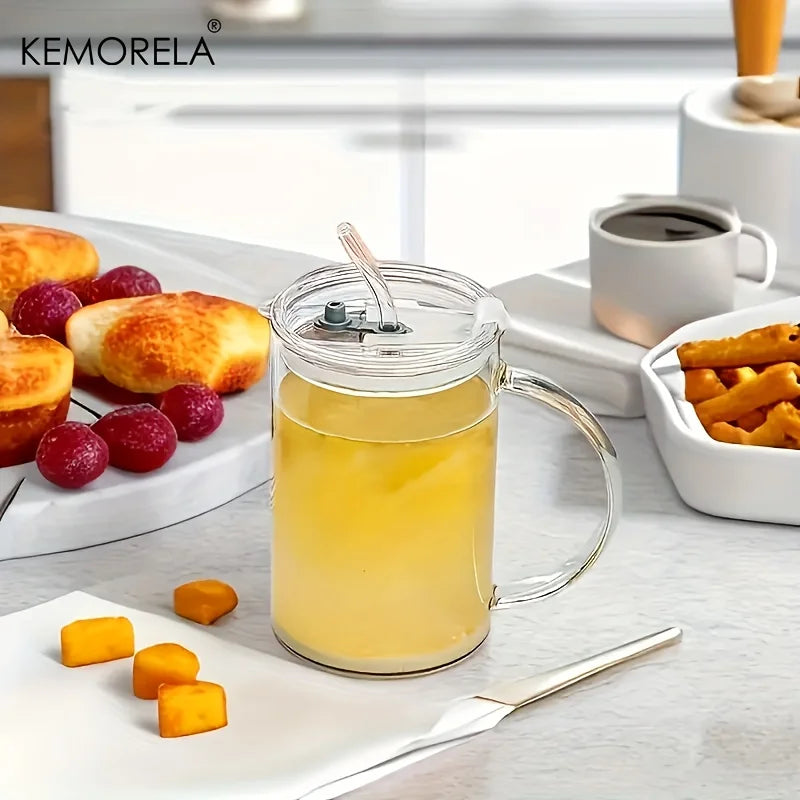1000ml Glass Mug with Lid & Straw – Milk, Tea & Coffee Cup Glass Mug Axl