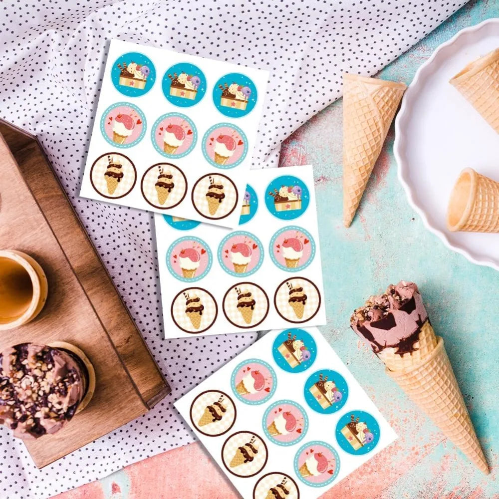 Ice Cream Self-Adhesive Stickers 180 Pcs – Party & Craft Seals Decorative Stickers Axl