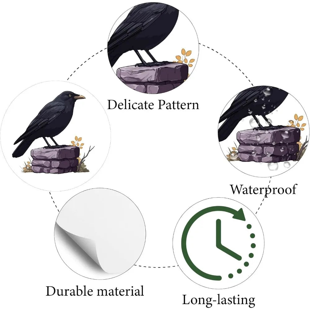 128 Pcs Raven Cartoon Stickers – Waterproof Round Decals Decorative Stickers Axl