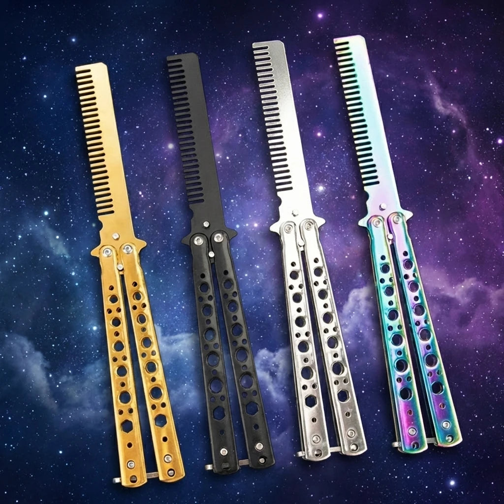 Folding Butterfly Comb – Stainless Steel Beard & Hair Styling Folding Butterfly Comb Axl