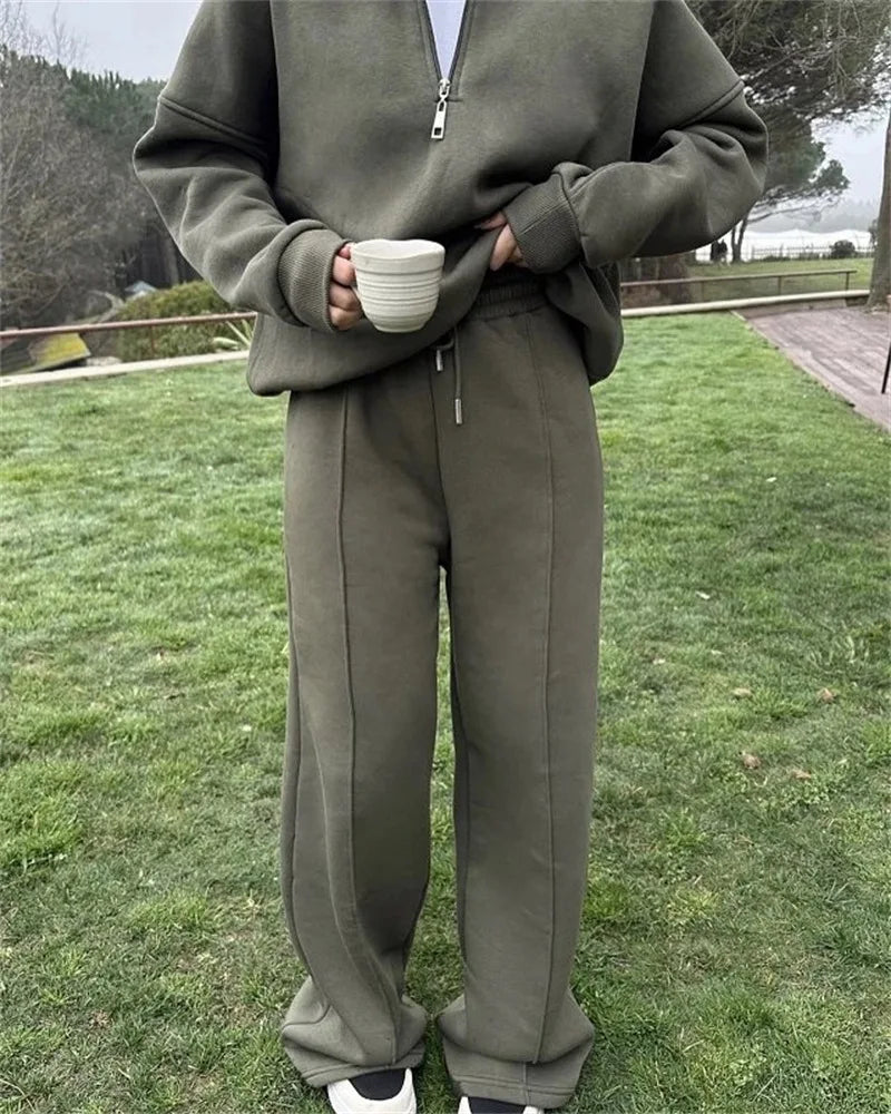 Women's Knit Two-Piece Set – Sweatshirt & Trousers Casual Women's Clothing Set Axl green XL