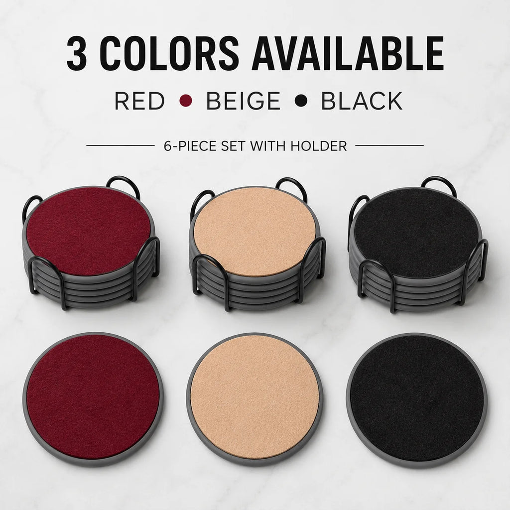 Felt & Silicone Drink Coasters Set of 6 with Metal Holder Drink Coaster Set Axl
