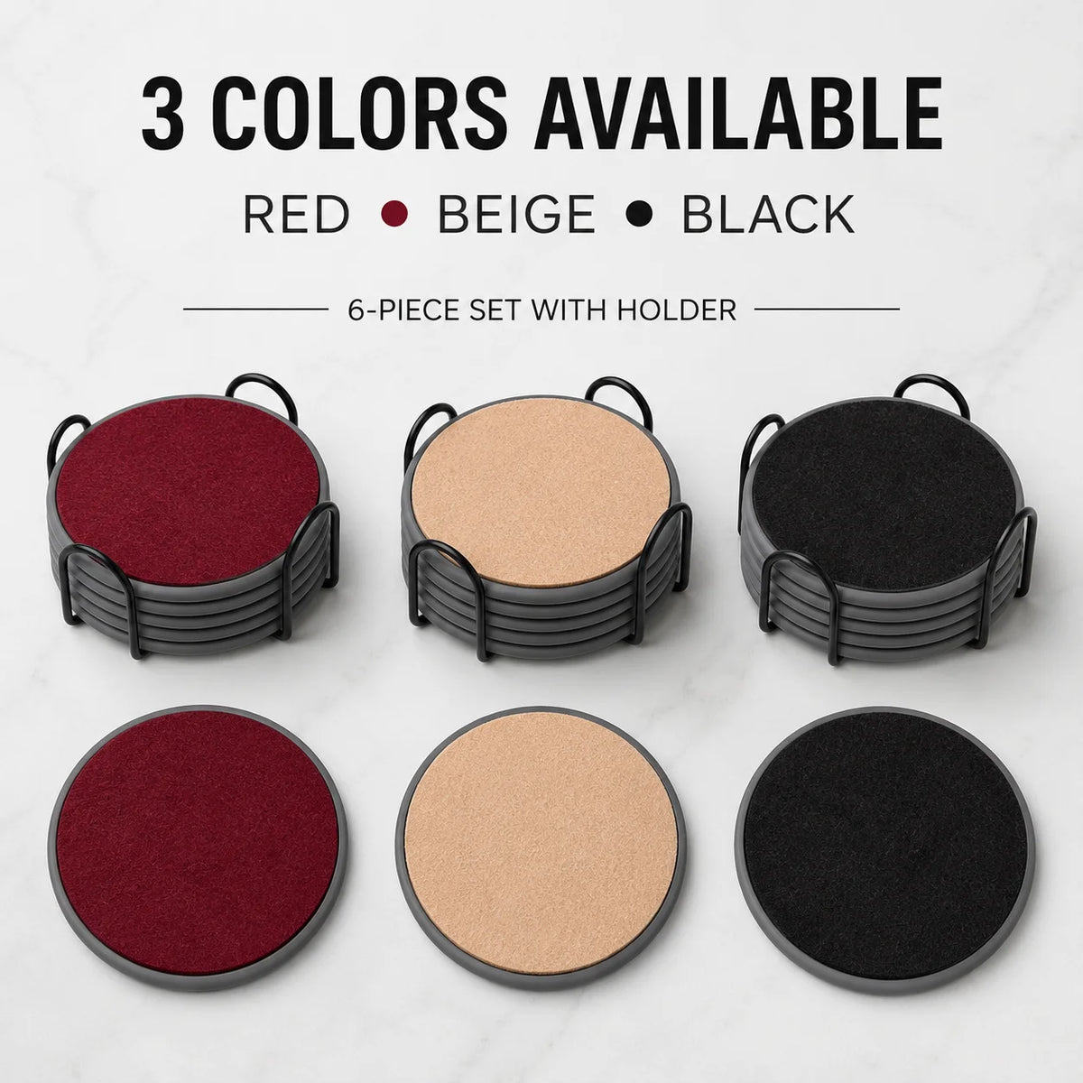 Felt & Silicone Drink Coasters Set of 6 with Metal Holder Drink Coaster Set Axl