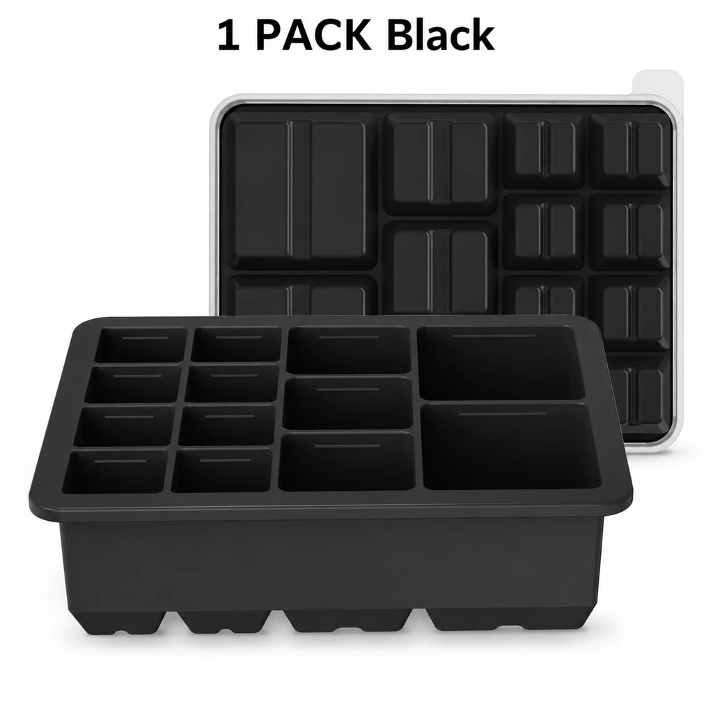 Silicone Ice Cube Tray with Lid – 13-Cavity Stackable Mold Silicone Ice Tray Axl 1 Pack Black