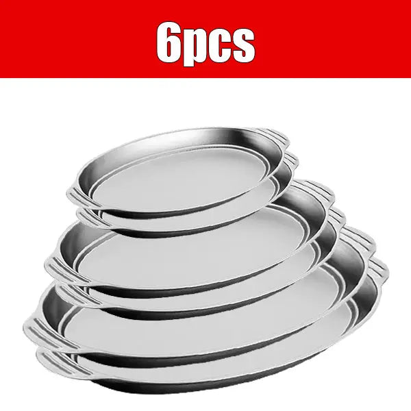 Stainless Steel Oval Serving Platter Set 3 or 6 Pcs – Heavy Duty Serving Platter Set Axl 6pcs