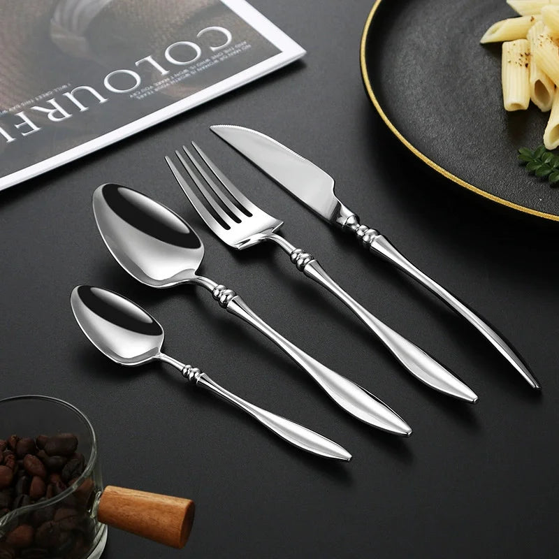 Mirror-Polished 304 Stainless Steel Flatware Set – Knife Fork Spoon Flatware Set Axl