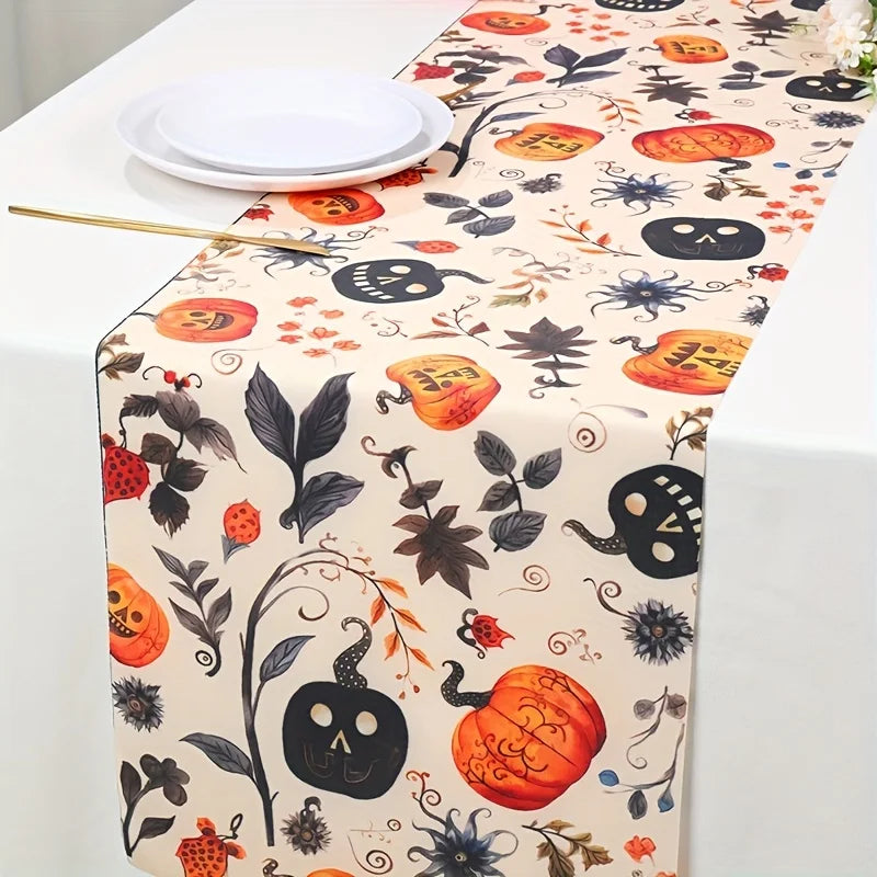 Halloween Tablecloth – Pumpkin Skull Autumn Leaves & Bats Halloween Tablecloth Axl
