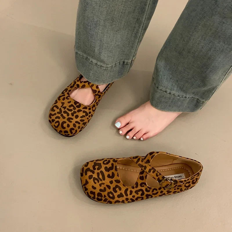 Women's Retro Faux Suede Flat Loafers | Buckle Strap Square Toe Flat Loafers Axl
