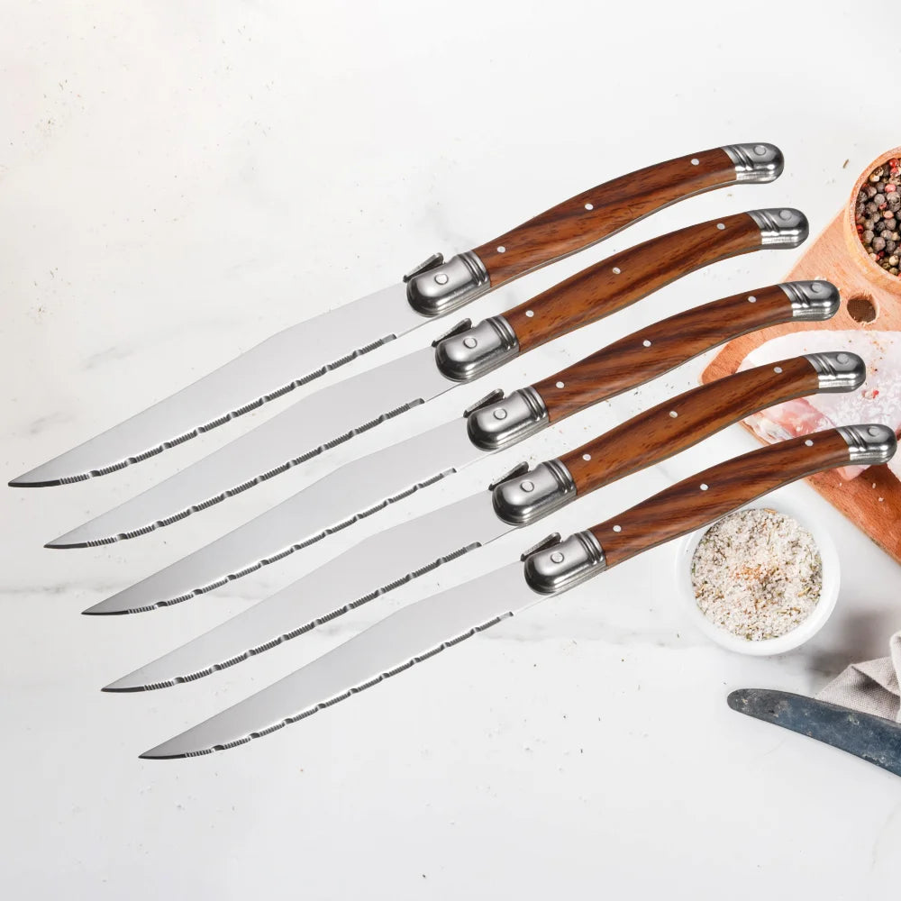 Serrated Steak Knife Set 4/6/8 Pc – Stainless Steel Wood Handle Steak Knife Set Axl